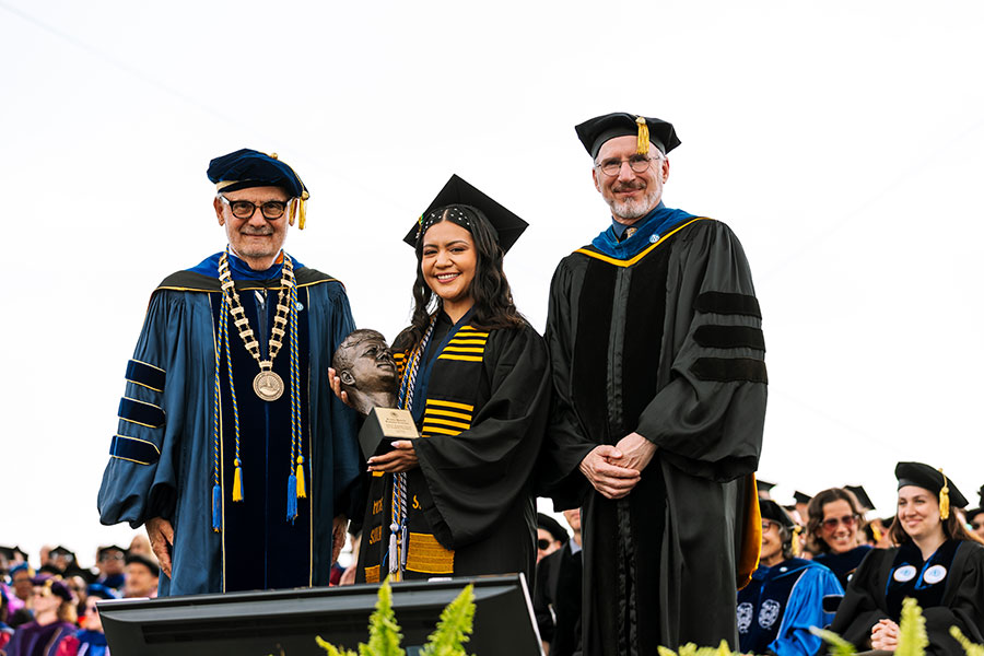 JFK winner Rosita Ramirez with the chancellor and provost