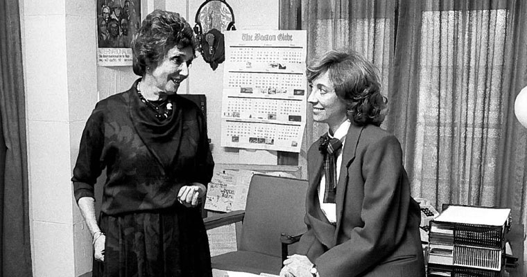 Betty Taymor (L) with Elizabeth Sherman, the founding director of the Center for Women in Politics and Public Policy 