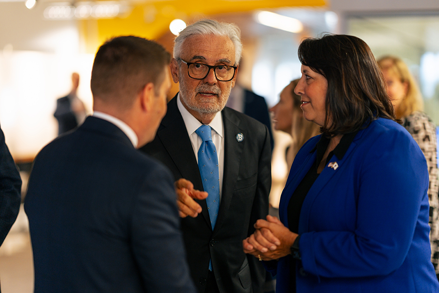 John Drew, Chancellor Marcelo Suárez-Orozco, and Lt. Governor Kim Driscoll