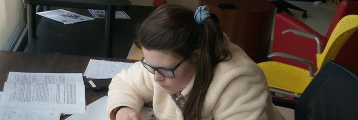 A student works on Real Analysis in the UTeach workroom.