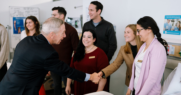 Congressman Lynch meets students and staff at the nursing simulation lab.